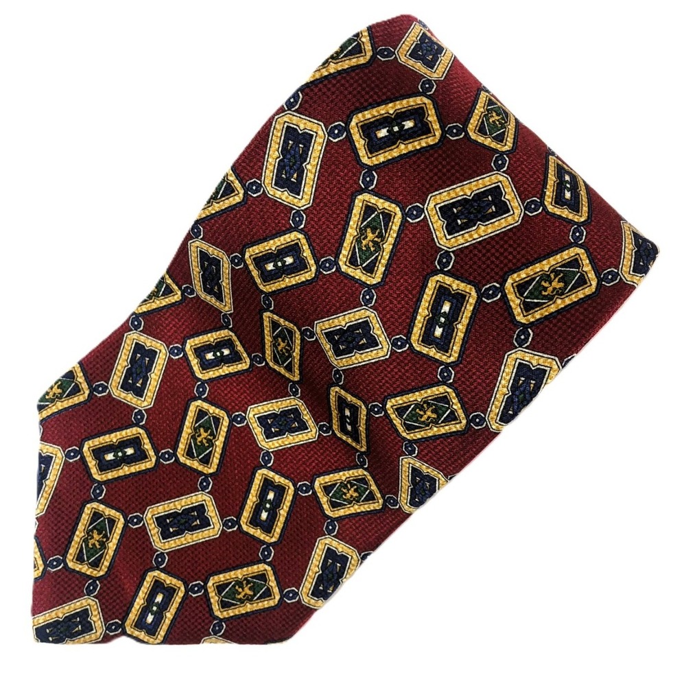 Tommy Hilfiger Silk Tie Lion Shield Chain Red Blue Yellow Necktie‎ USA VTG 1990s